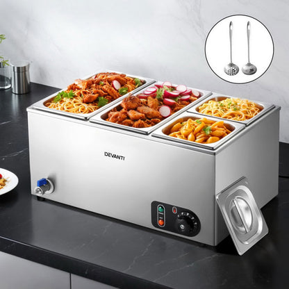Devanti Commercial Food Warmer Bain Marie 4 Electric Buffet Pans CBM-BMC3V-SS