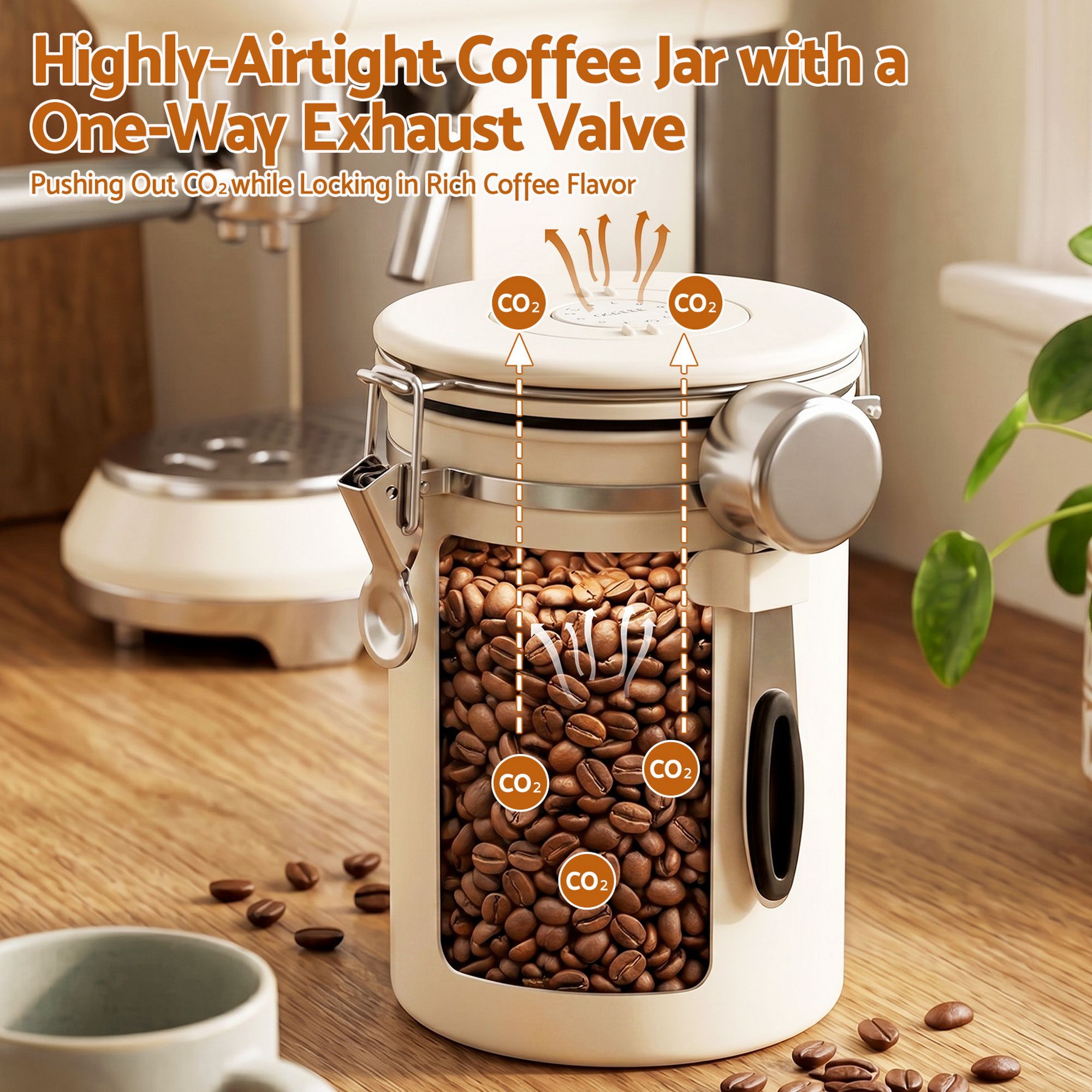 5-Star Chef 1.8L Stainless Steel Coffee Bean Storage Container Coffee Canister