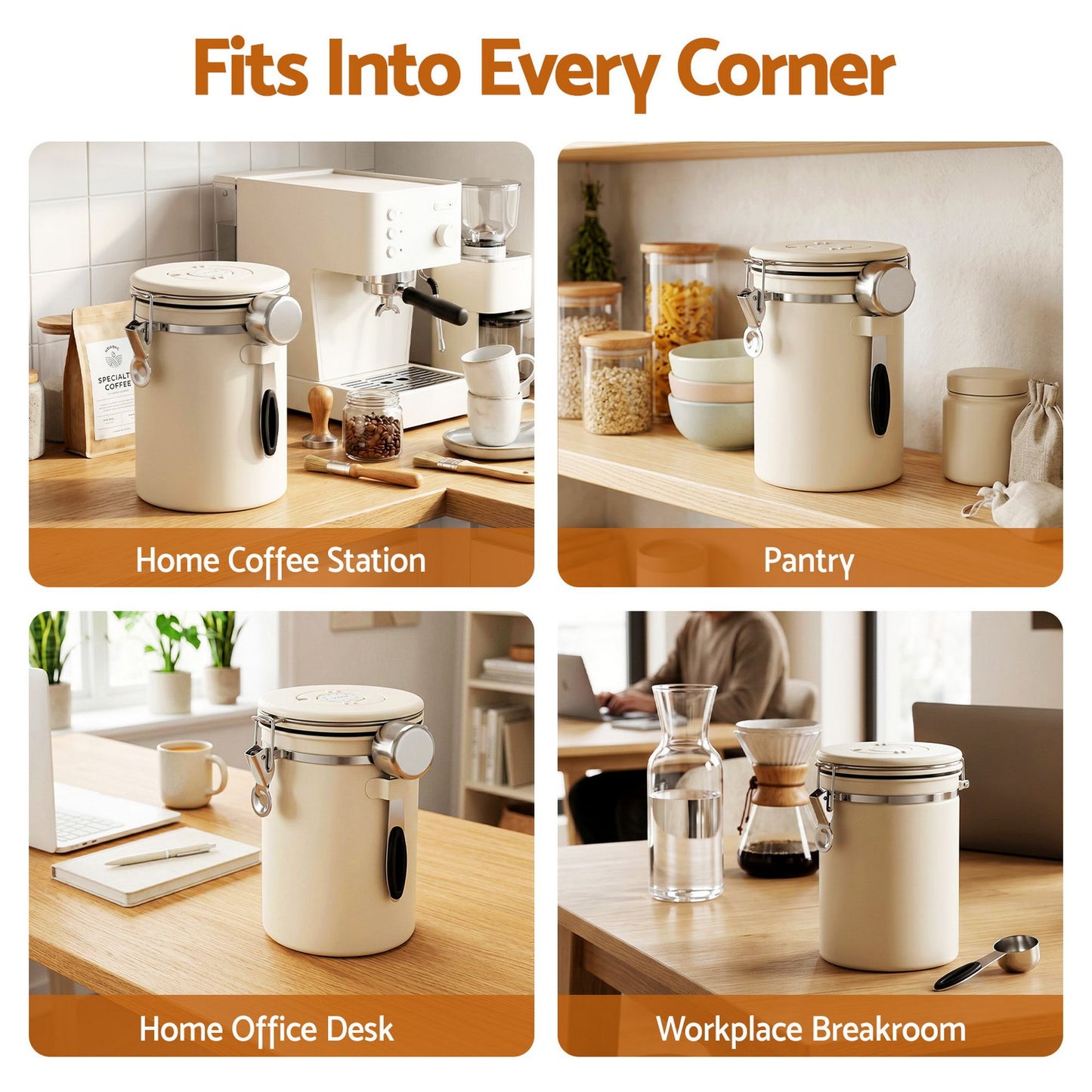 5-Star Chef 1.8L Stainless Steel Coffee Bean Storage Container Coffee Canister CBS-1800ML-BE