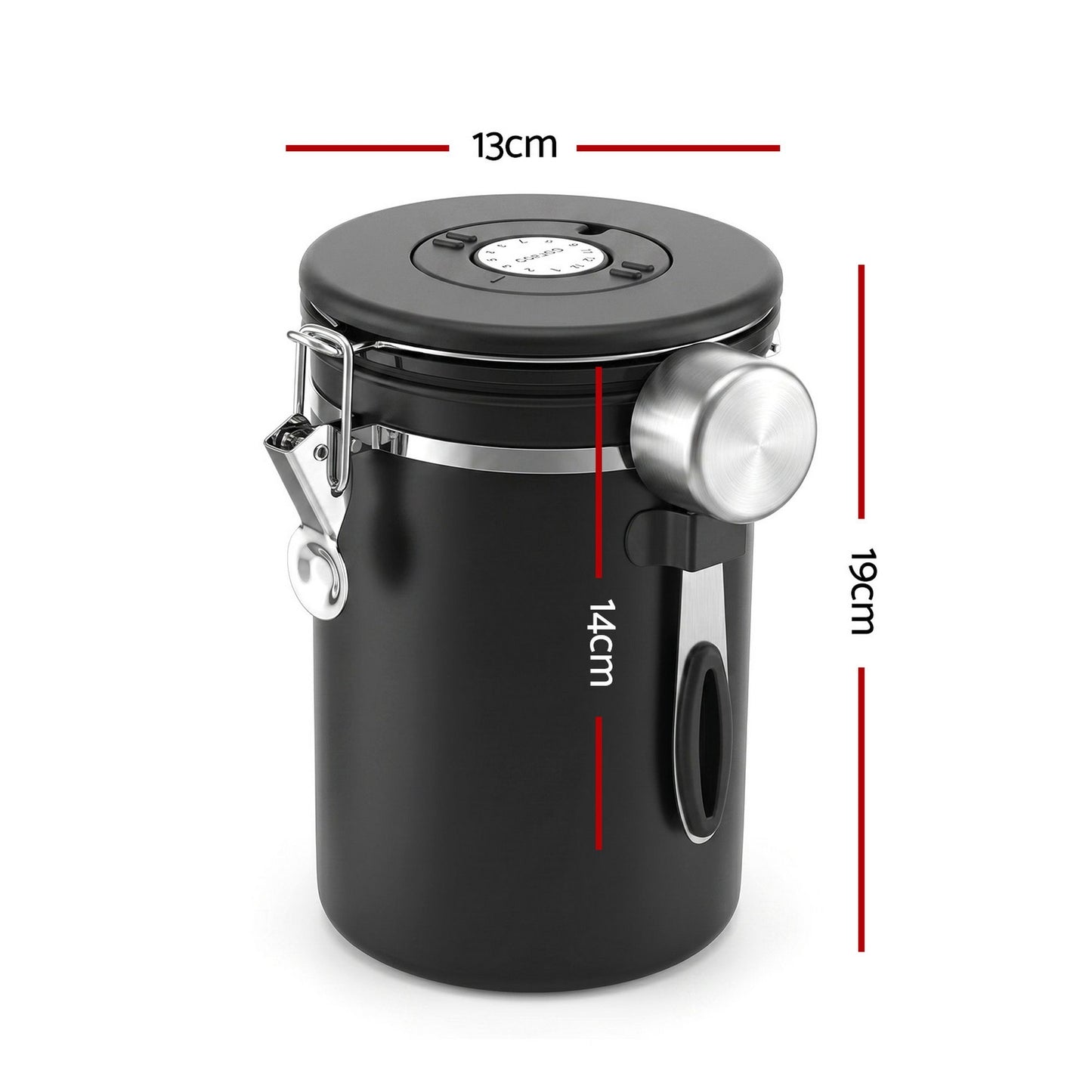 5-Star Chef 1.8L Stainless Steel Coffee Bean Storage Container Coffee Canister CBS-1800ML-BK