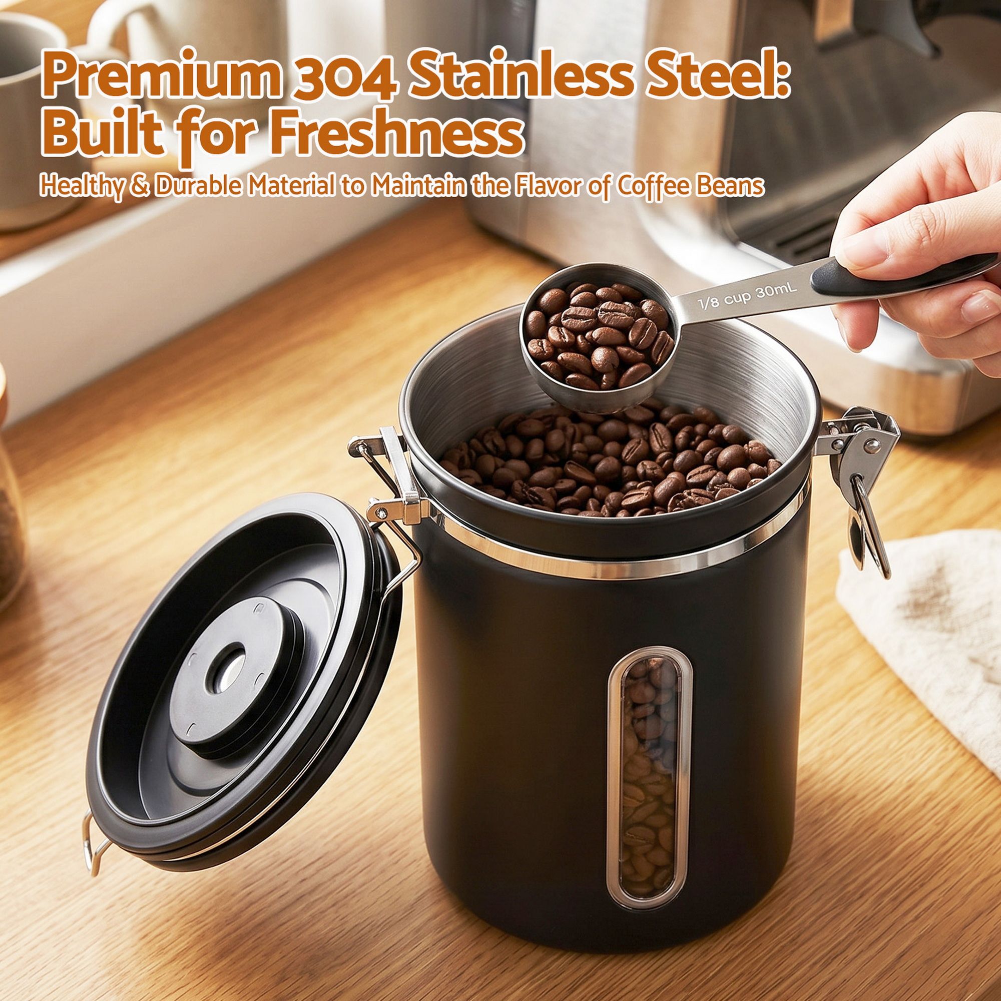 5-Star Chef 1.8L Stainless Steel Coffee Bean Storage Container Coffee Canister