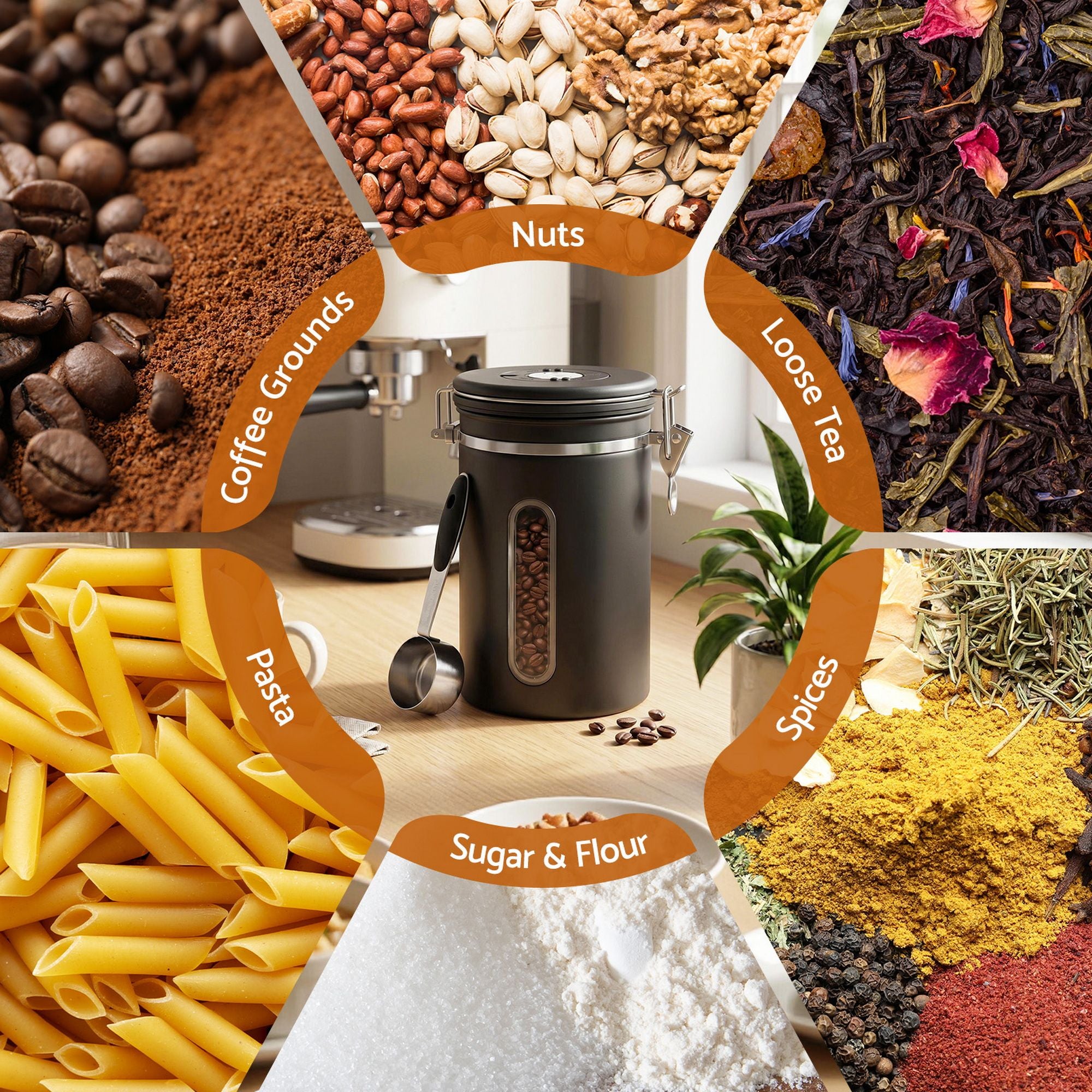 5-Star Chef 1.8L Stainless Steel Coffee Bean Storage Container Coffee Canister