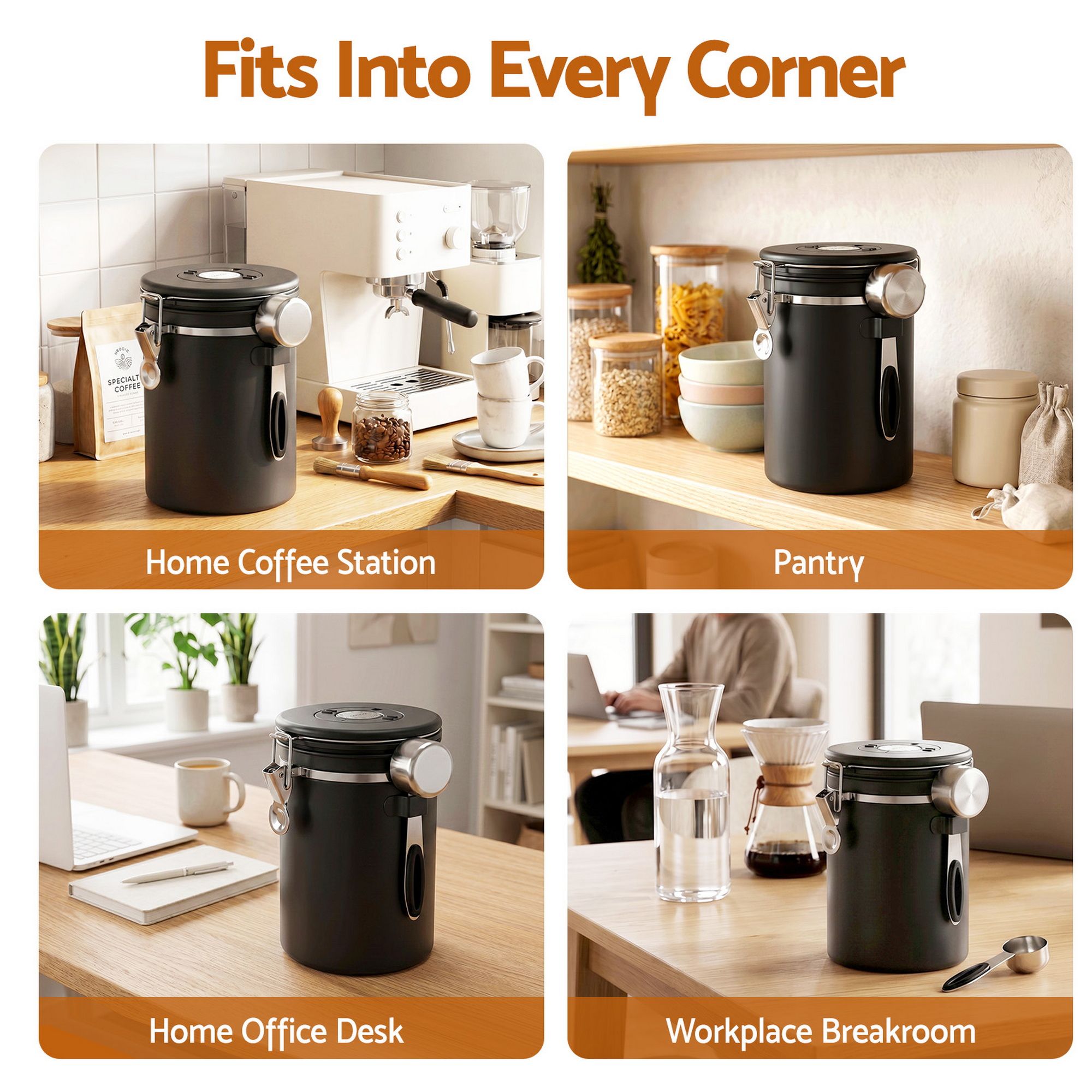 5-Star Chef 1.8L Stainless Steel Coffee Bean Storage Container Coffee Canister