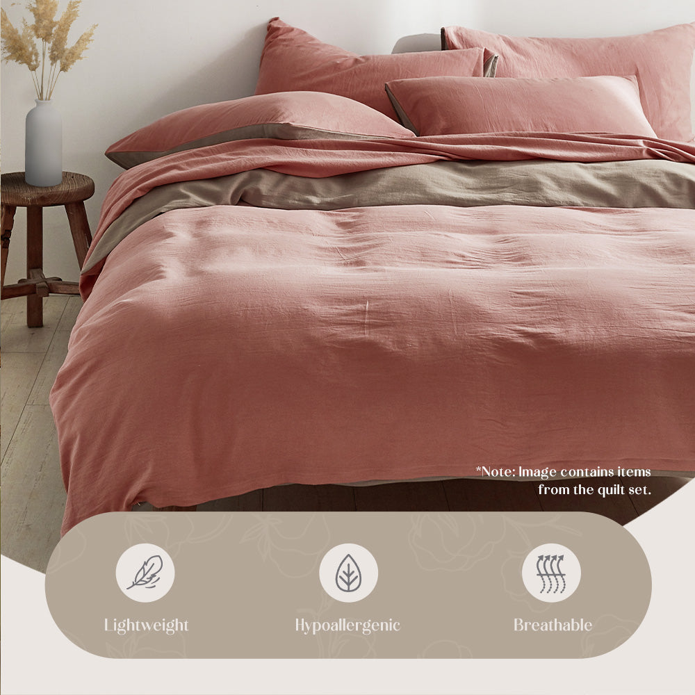 Cosy Club Cotton Cover Quilt Cover Set Blush Beige Double CC-QUILTSET-D-PK-BR