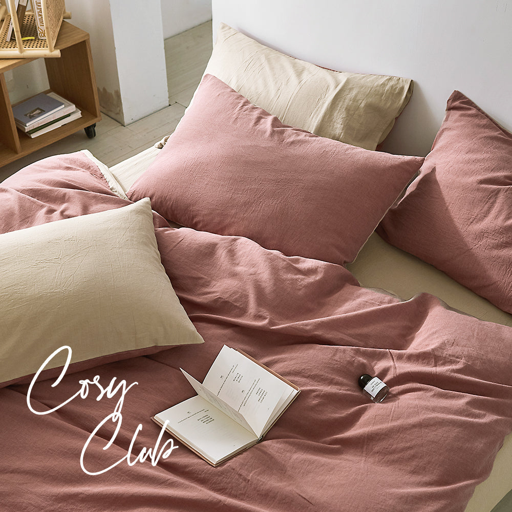 Cosy Club Cotton Cover Quilt Cover Set Vanilla Rhubarb Double CC-QUILTSET-D-RD-BG