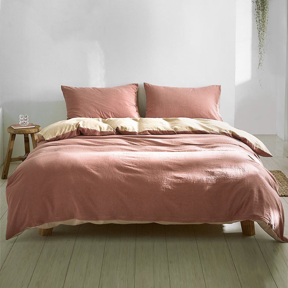 Cosy Club Cotton Cover Quilt Cover Set Vanilla Rhubarb Double CC-QUILTSET-D-RD-BG