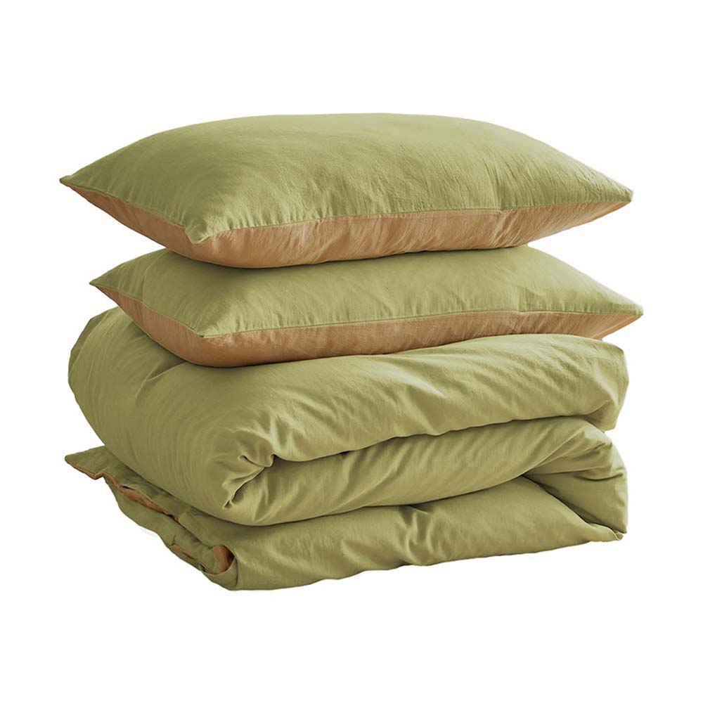 Cosy Club Washed Cotton Quilt Set Yellow Lime Double CC-QUILTSET-D-YE-YE