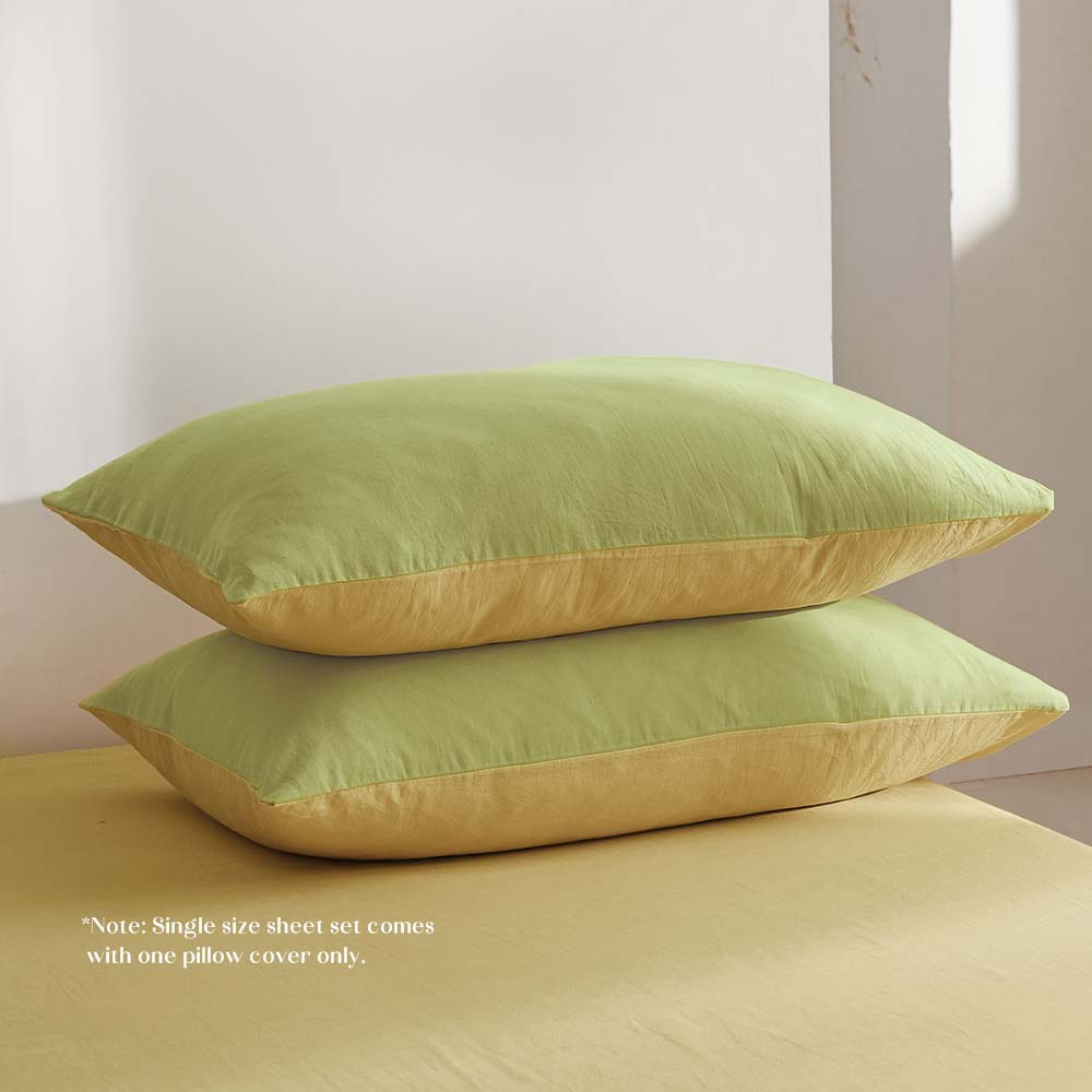 Cosy Club Washed Cotton Quilt Set Yellow Lime Double CC-QUILTSET-D-YE-YE