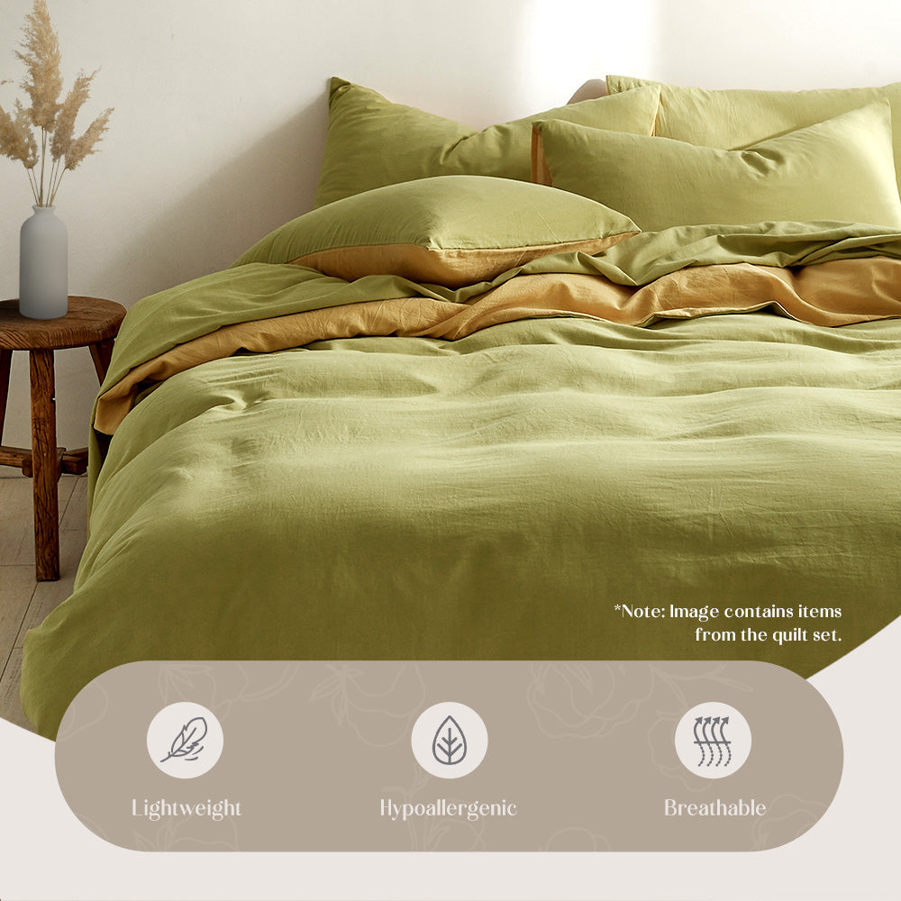 Cosy Club Washed Cotton Quilt Set Yellow Lime Double CC-QUILTSET-D-YE-YE