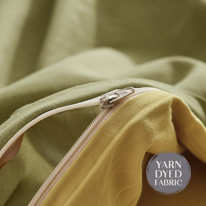 Cosy Club Washed Cotton Quilt Set Yellow Lime Double CC-QUILTSET-D-YE-YE