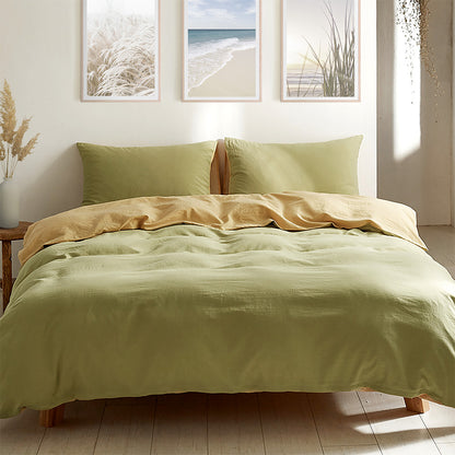 Cosy Club Washed Cotton Quilt Set Yellow Lime Double CC-QUILTSET-D-YE-YE