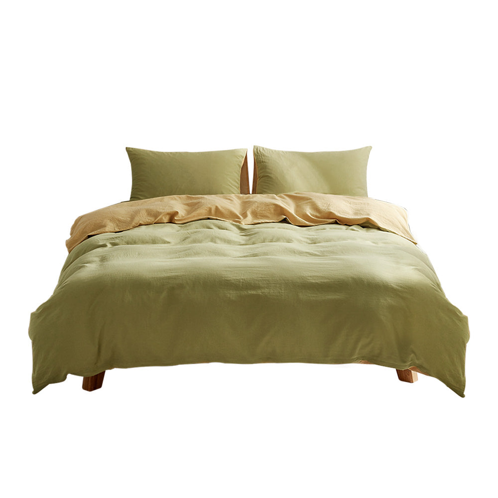 Cosy Club Washed Cotton Quilt Set Yellow Lime Double CC-QUILTSET-D-YE-YE
