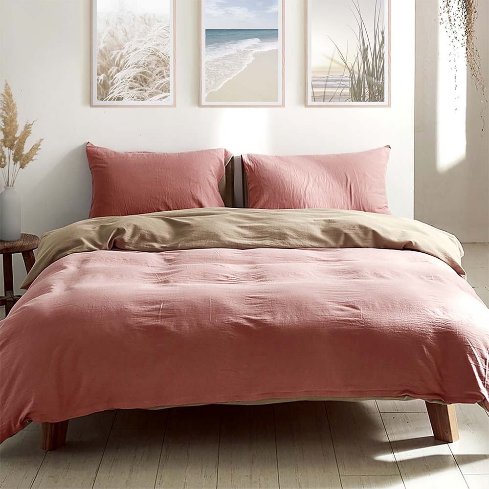 Cosy Club Cotton Cover Quilt Cover Set Blush Beige Single CC-QUILTSET-S-PK-BR