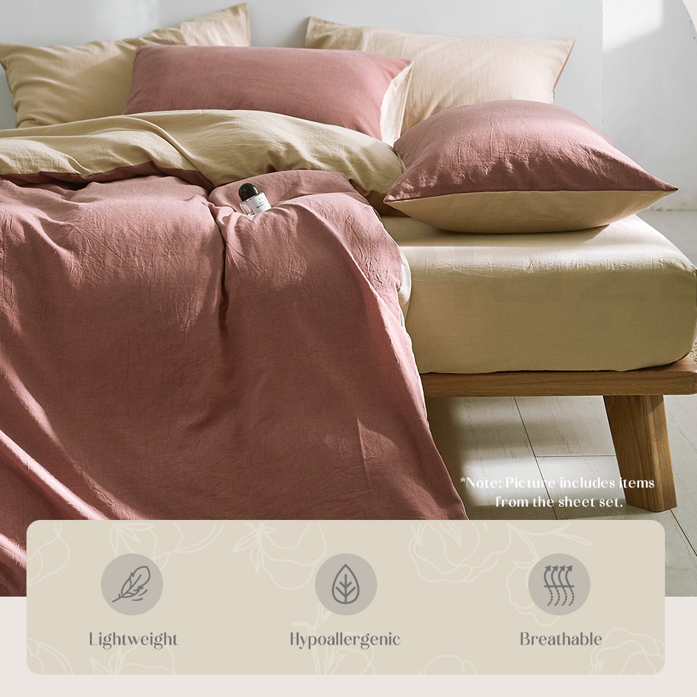 Cosy Club Cotton Cover Quilt Cover Set Vanilla Rhubarb Single CC-QUILTSET-S-RD-BG