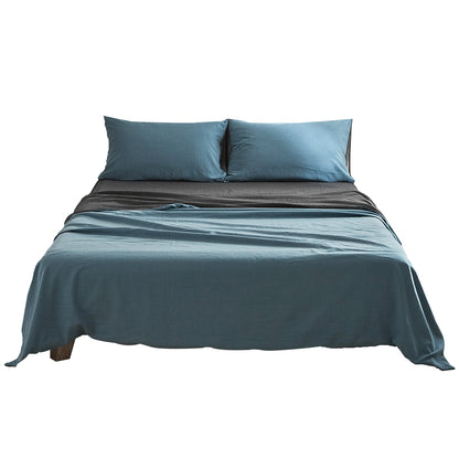 Cosy Club Cotton Bed Sheets Set Blue Grey Cover Double CC-SHEETSET-D-BL-DBL