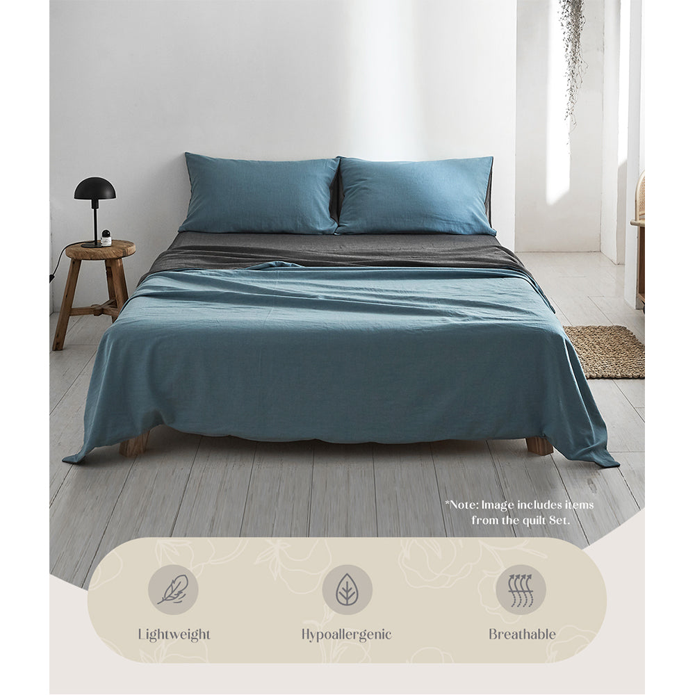 Cosy Club Cotton Bed Sheets Set Blue Grey Cover Double CC-SHEETSET-D-BL-DBL