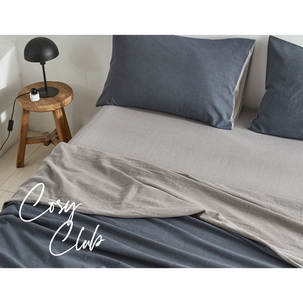 Cosy Club Cotton Bed Sheets Set Navy Grey Cover Double CC-SHEETSET-D-DBL-GR