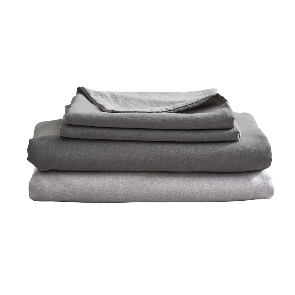Cosy Club Washed Cotton Sheet Set Grey Double CC-SHEETSET-D-GY-GY