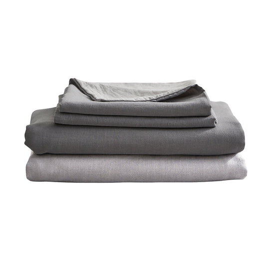Cosy Club Washed Cotton Sheet Set Grey Double CC-SHEETSET-D-GY-GY