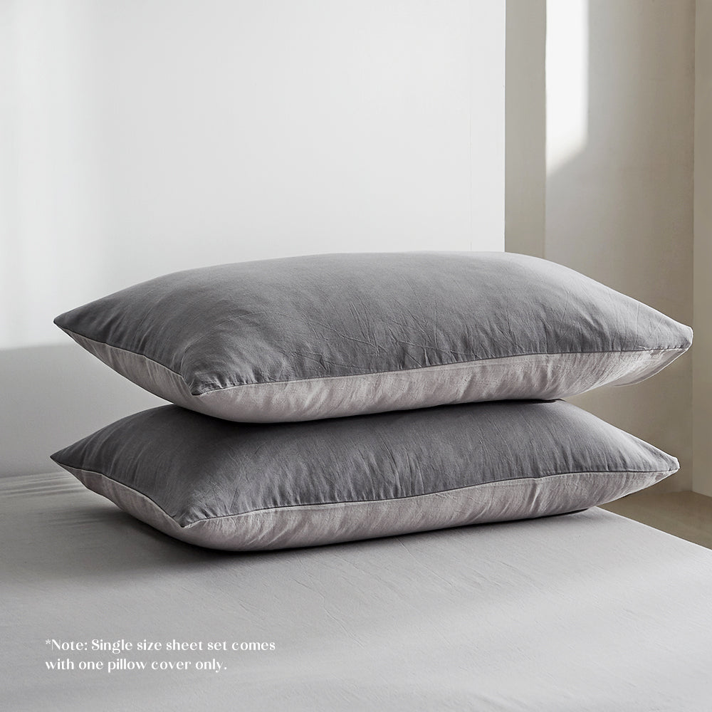Cosy Club Washed Cotton Sheet Set Grey Double CC-SHEETSET-D-GY-GY