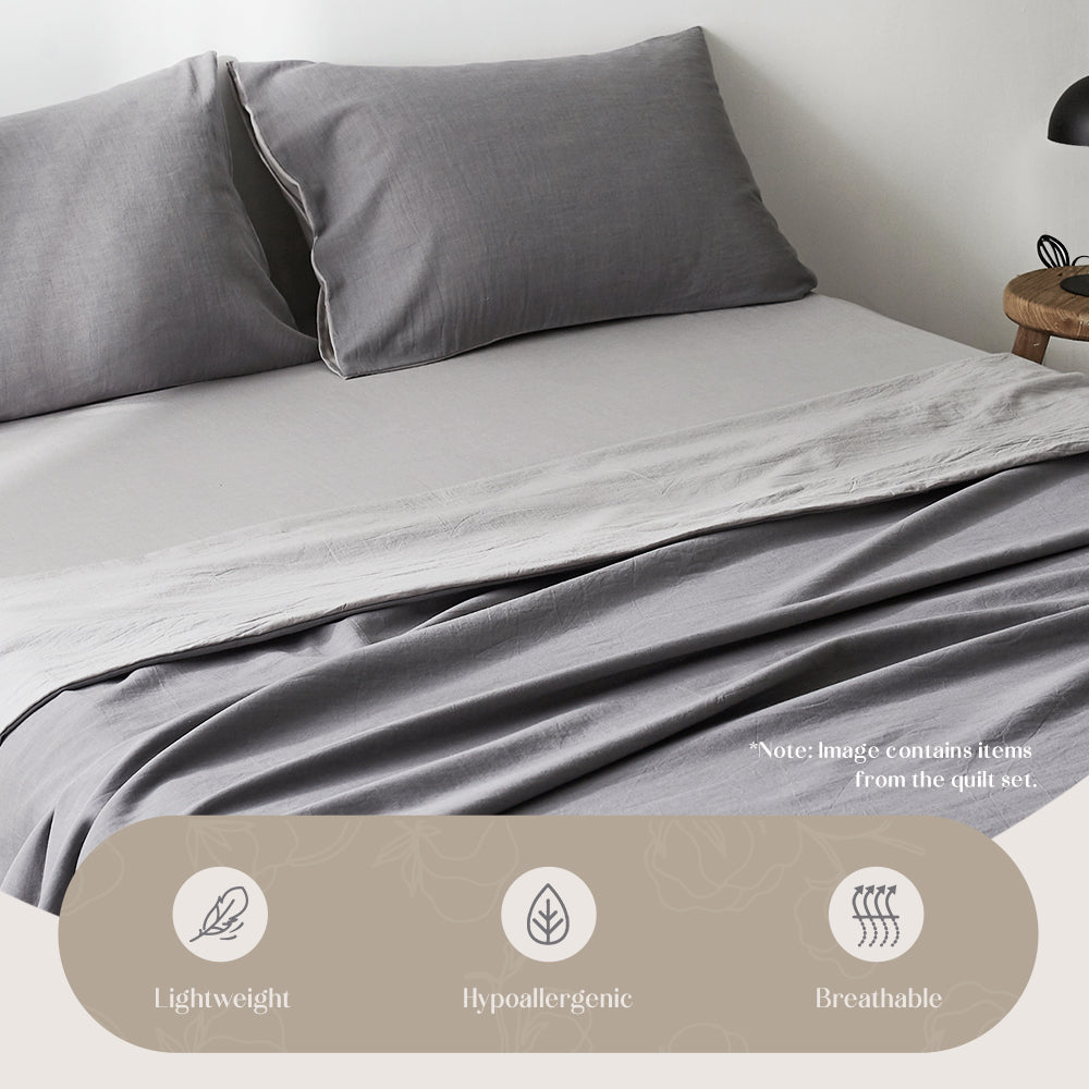 Cosy Club Washed Cotton Sheet Set Grey Double CC-SHEETSET-D-GY-GY