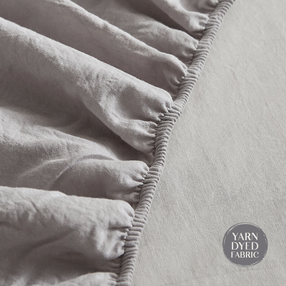 Cosy Club Washed Cotton Sheet Set Grey Double CC-SHEETSET-D-GY-GY