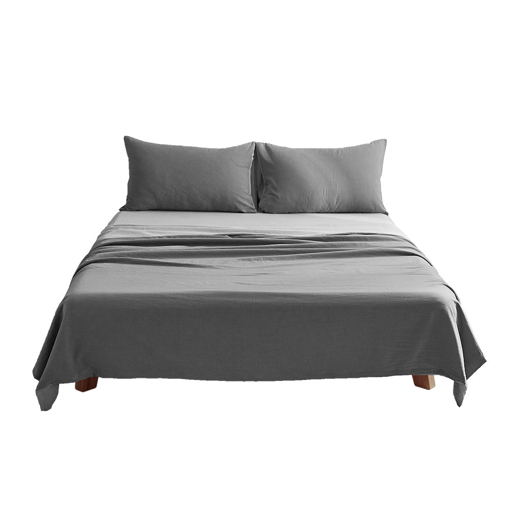 Cosy Club Washed Cotton Sheet Set Grey Double CC-SHEETSET-D-GY-GY