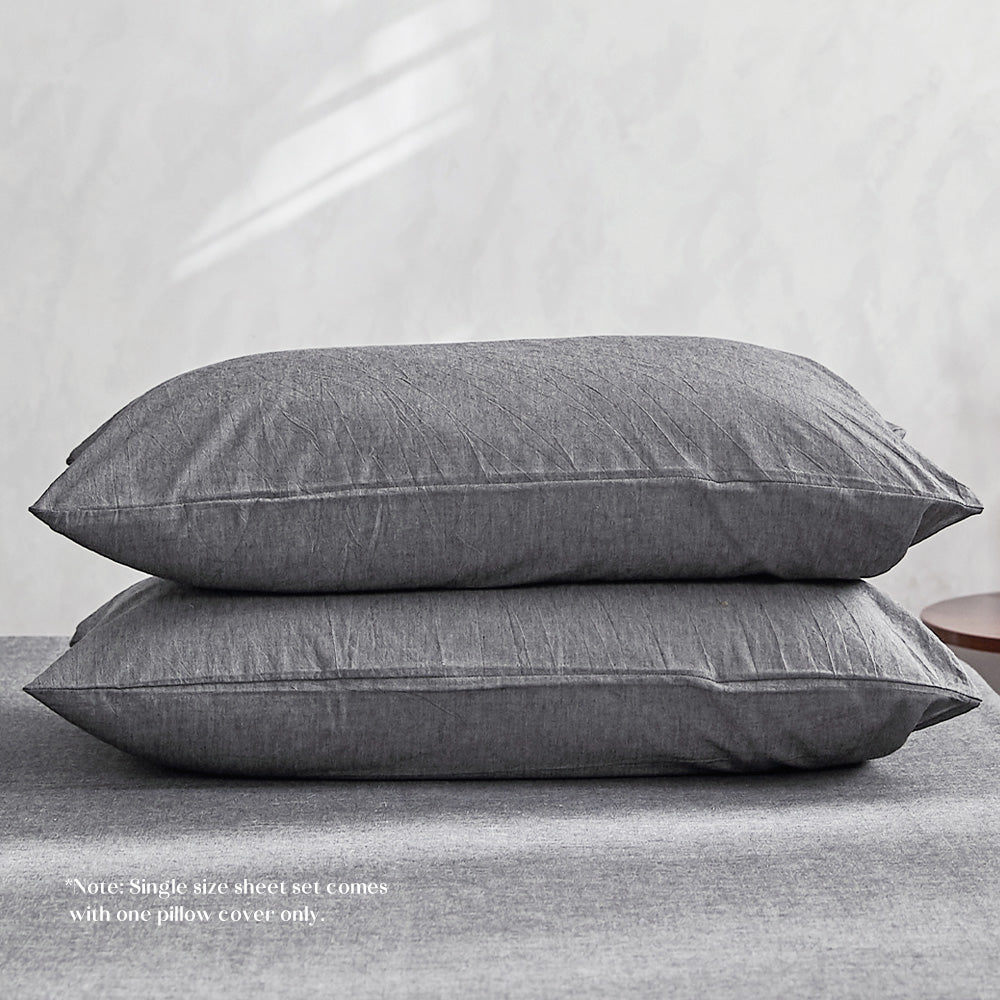 Cosy Club Cotton Bed Sheets Set Black Cover Single CC-SHEETSET-S-BK