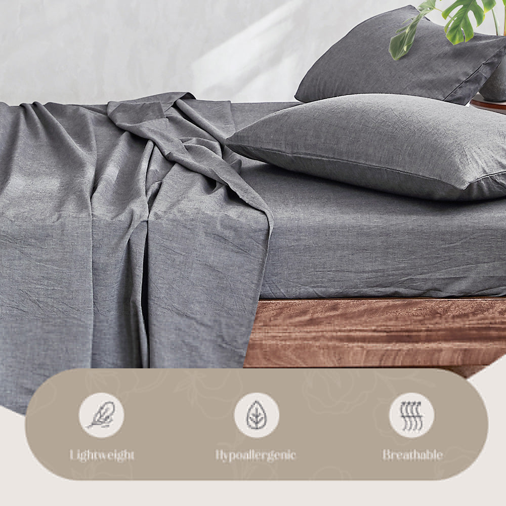 Cosy Club Cotton Bed Sheets Set Black Cover Single CC-SHEETSET-S-BK