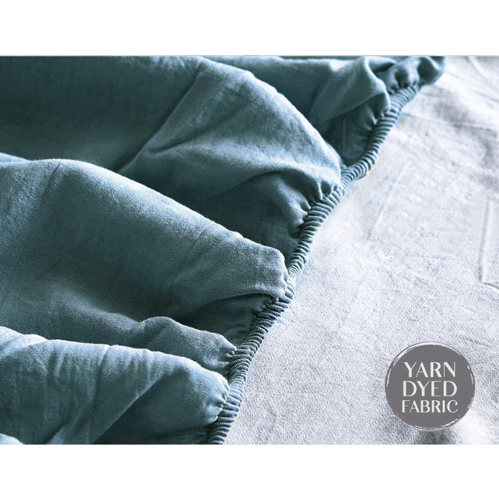 Cosy Club Cotton Bed Sheets Set Blue Grey Cover Single CC-SHEETSET-S-BL-DBL