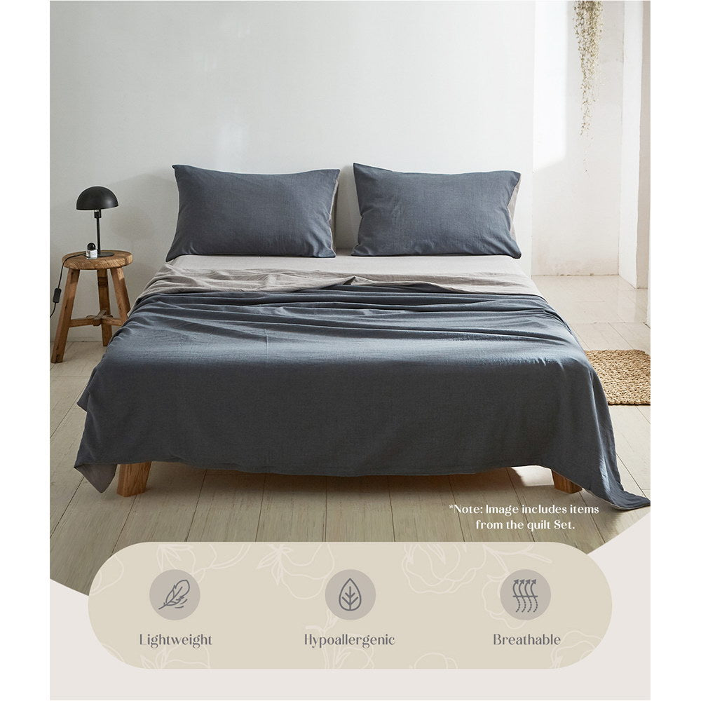 Cosy Club Cotton Bed Sheets Set Navy Grey Cover Single CC-SHEETSET-S-DBL-GR