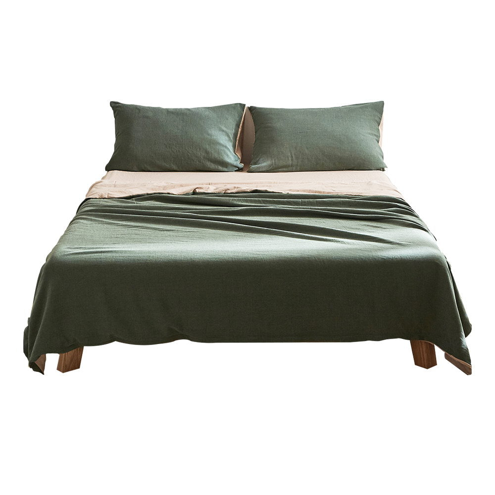 Cosy Club Cotton Bed Sheets Set Green Beige Cover Single CC-SHEETSET-S-GN-BG