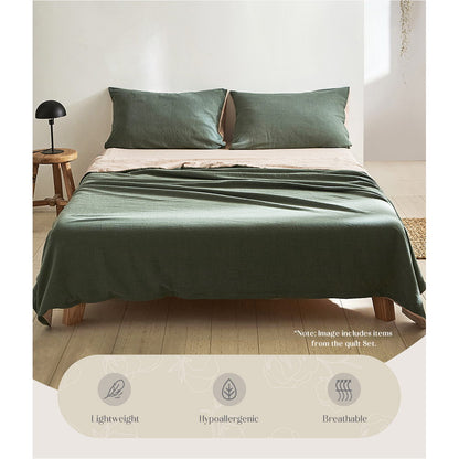 Cosy Club Cotton Bed Sheets Set Green Beige Cover Single CC-SHEETSET-S-GN-BG