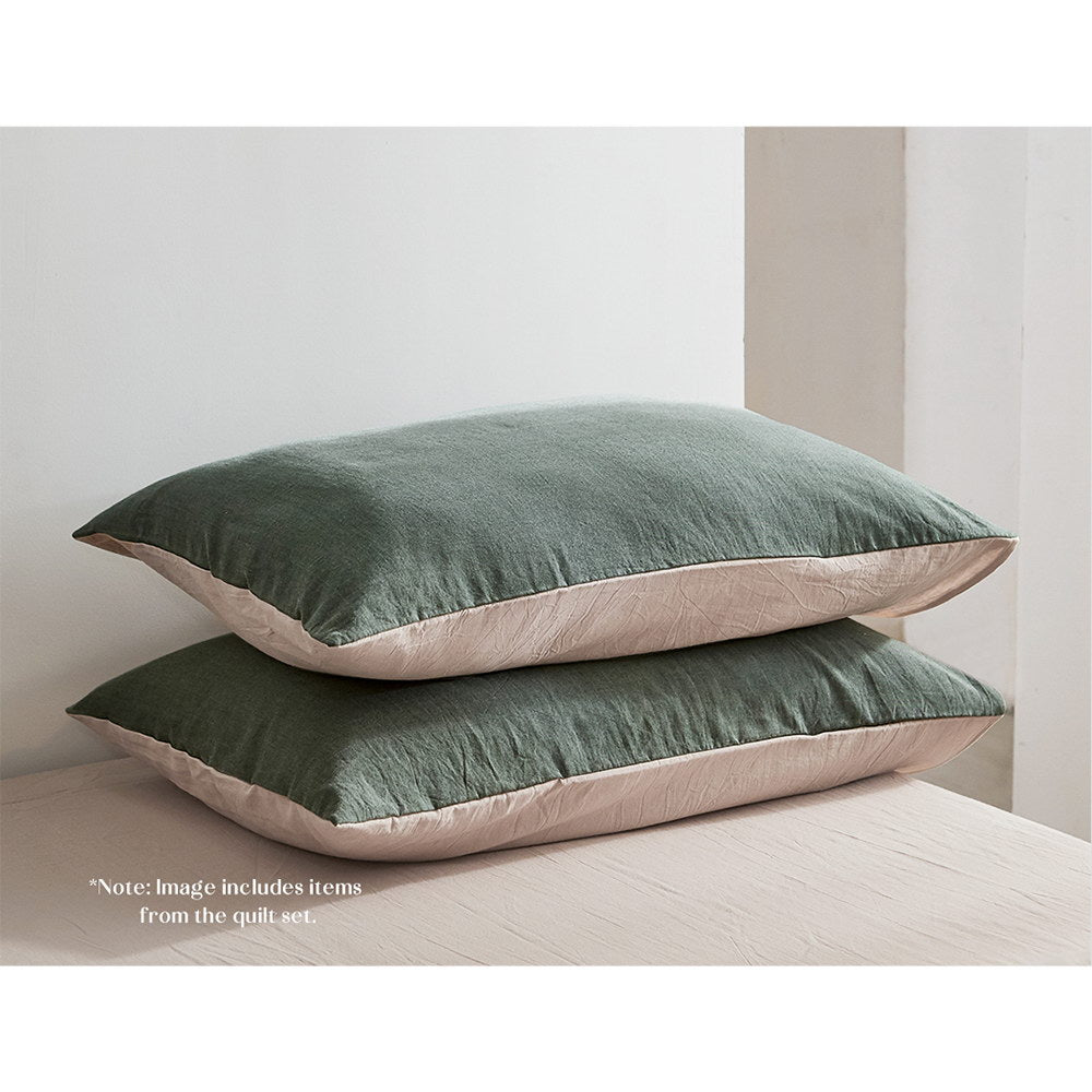 Cosy Club Cotton Bed Sheets Set Green Beige Cover Single CC-SHEETSET-S-GN-BG