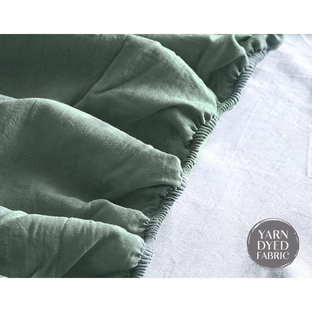 Cosy Club Cotton Bed Sheets Set Green Beige Cover Single CC-SHEETSET-S-GN-BG