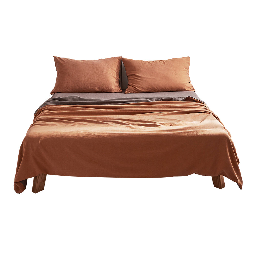 Cosy Club Cotton Bed Sheets Set Orange Brown Cover Single CC-SHEETSET-S-OR-GR