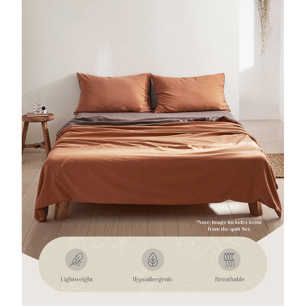 Cosy Club Cotton Bed Sheets Set Orange Brown Cover Single CC-SHEETSET-S-OR-GR