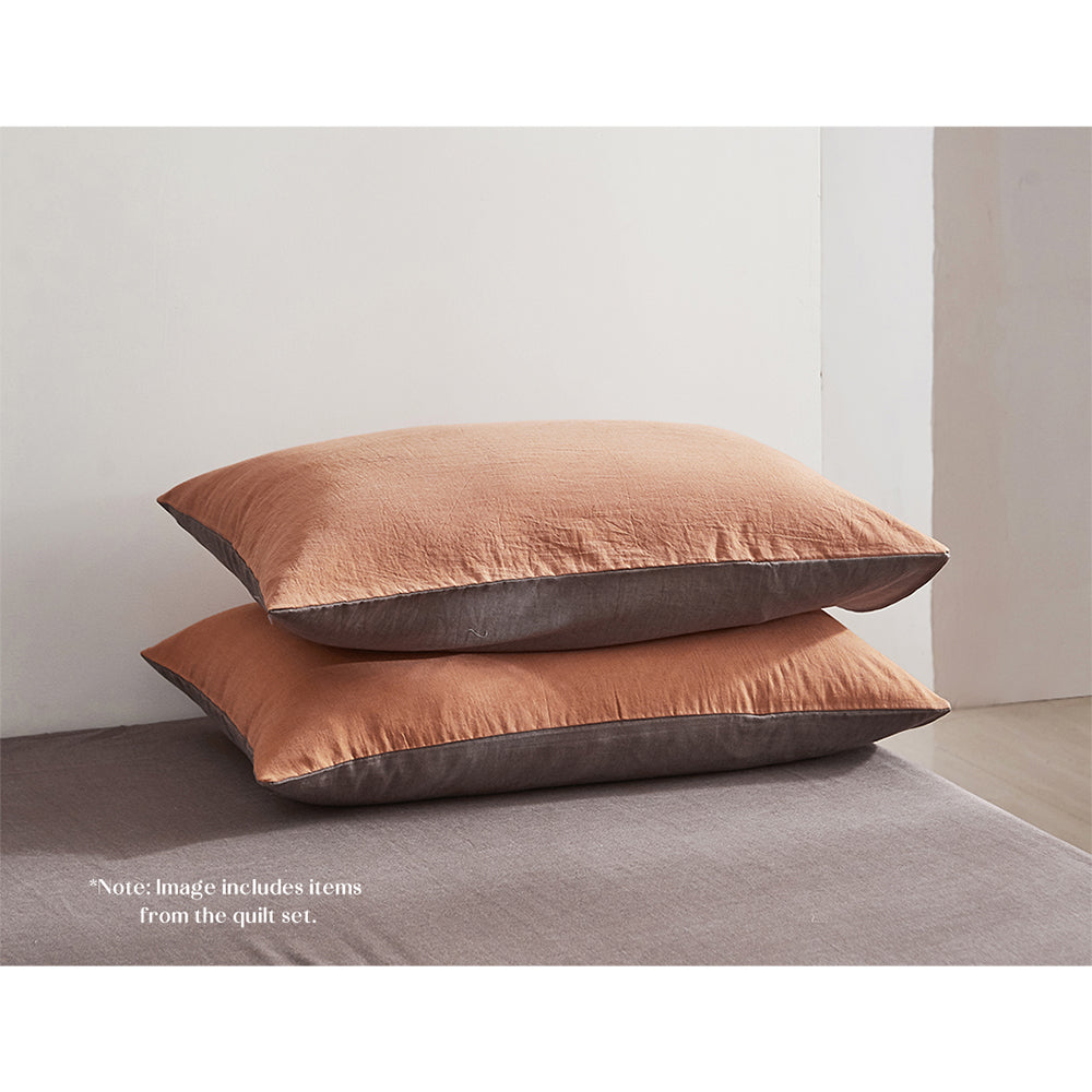Cosy Club Cotton Bed Sheets Set Orange Brown Cover Single CC-SHEETSET-S-OR-GR