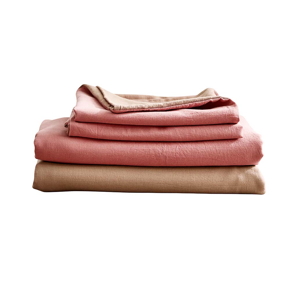 Cosy Club Cotton Bed Sheets Set Pink Brown Cover Single CC-SHEETSET-S-PK-BR