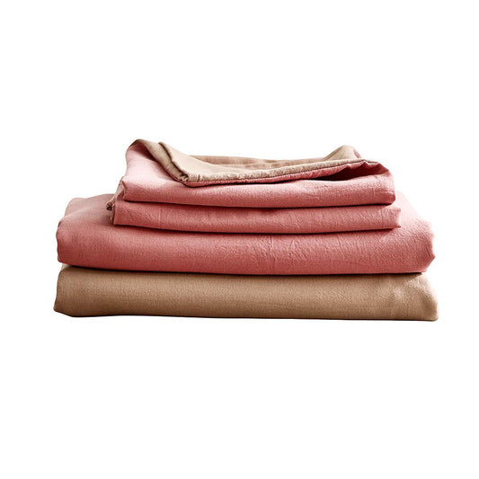 Cosy Club Cotton Bed Sheets Set Pink Brown Cover Single CC-SHEETSET-S-PK-BR