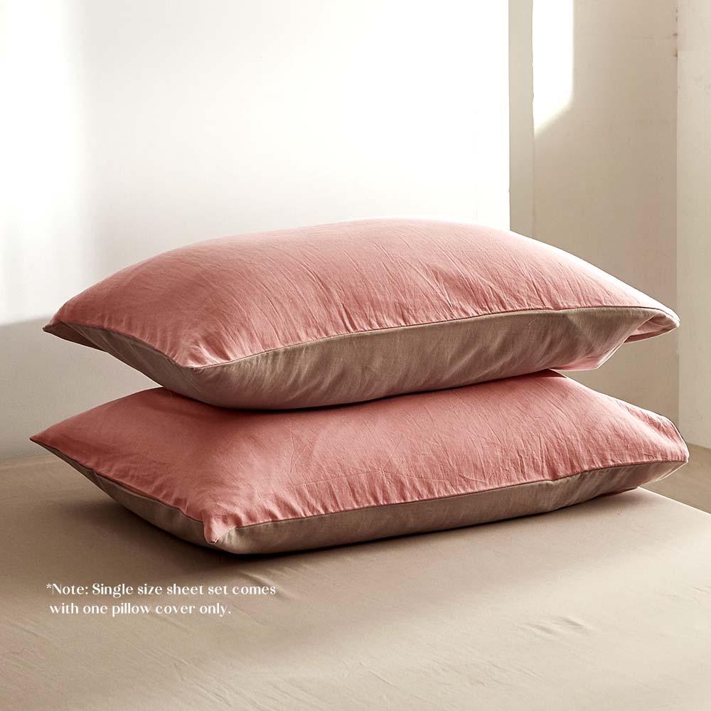 Cosy Club Cotton Bed Sheets Set Pink Brown Cover Single CC-SHEETSET-S-PK-BR