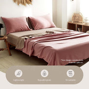 Cosy Club Cotton Bed Sheets Set Pink Brown Cover Single CC-SHEETSET-S-PK-BR