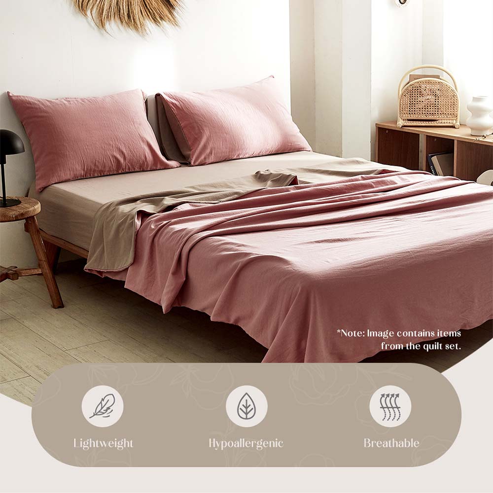 Cosy Club Cotton Bed Sheets Set Pink Brown Cover Single CC-SHEETSET-S-PK-BR