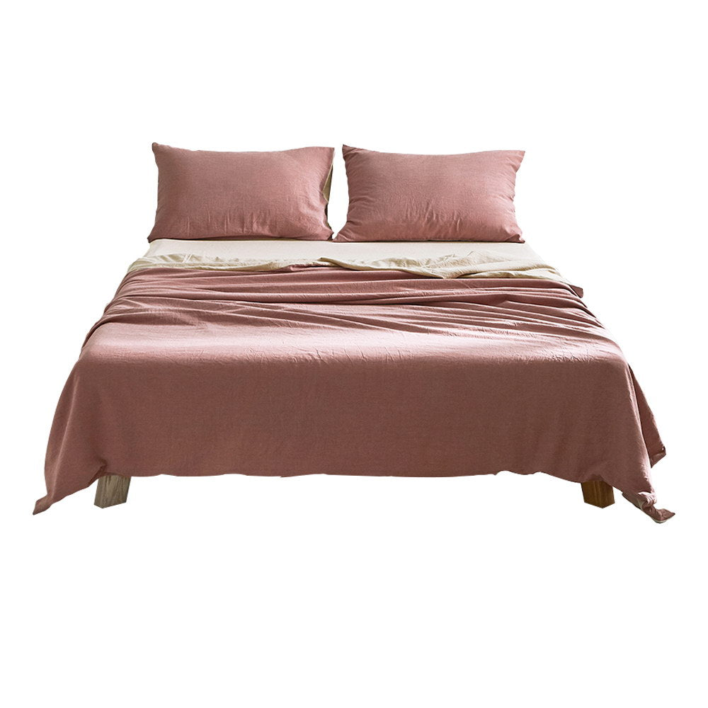 Cosy Club Cotton Bed Sheets Set Red Beige Cover Single CC-SHEETSET-S-RD-BG