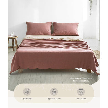 Cosy Club Cotton Bed Sheets Set Red Beige Cover Single CC-SHEETSET-S-RD-BG