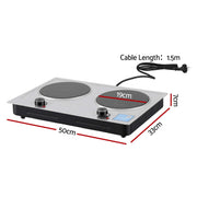 Devanti 2 Hobs Ceramic Cooktop Electric Hot Plate Infrared Knob Control 2400W CCT-B-2B-2Z-KNOB-SS