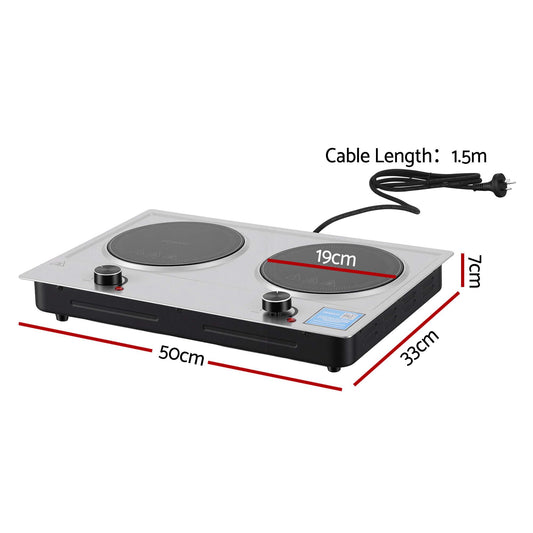 Devanti 2 Hobs Ceramic Cooktop Electric Hot Plate Infrared Knob Control 2400W CCT-B-2B-2Z-KNOB-SS