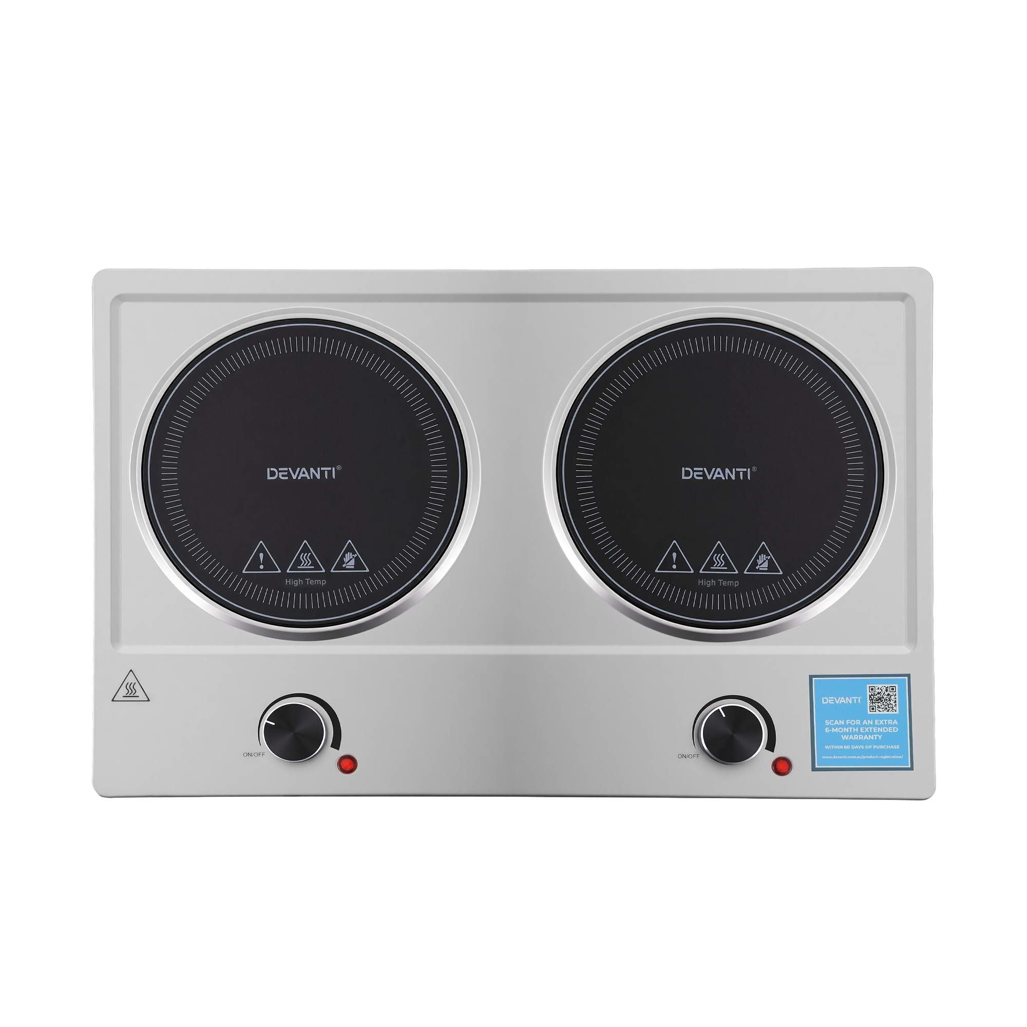 Devanti 2 Hobs Ceramic Cooktop Electric Hot Plate Infrared Knob Control 2400W CCT-B-2B-2Z-KNOB-SS
