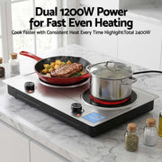 Devanti 2 Hobs Ceramic Cooktop Electric Hot Plate Infrared Knob Control 2400W CCT-B-2B-2Z-KNOB-SS