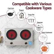 Devanti 2 Hobs Ceramic Cooktop Electric Hot Plate Infrared Knob Control 2400W CCT-B-2B-2Z-KNOB-SS